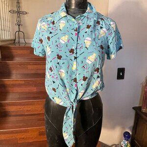 Disney Her Universe Dole Whip Blue Mickey Mouse Short Sleeve Tie @ Waist Size Sm